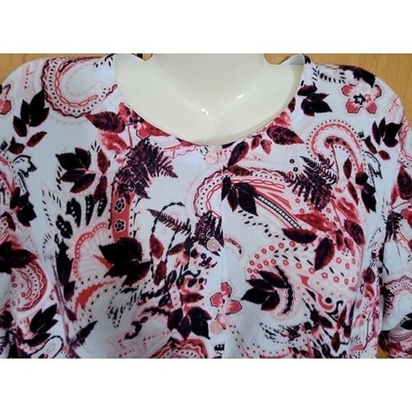 CJ Banks 14 Women's Button Up Floral Sweater X short sleeves Cotton knit EUC - Picture 5 of 9